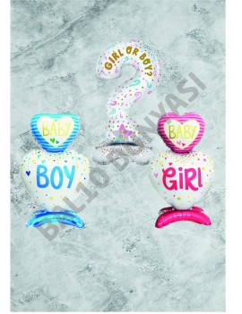 Ayaklı Gırl or Boy Pembe Girl - Mavi Boy 3'lü Folyo Balon Seti