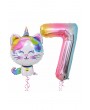 Unicorn Kedi Balon Gökkuşağı Renkli Sayı Doğum Günü Set Yaş 7