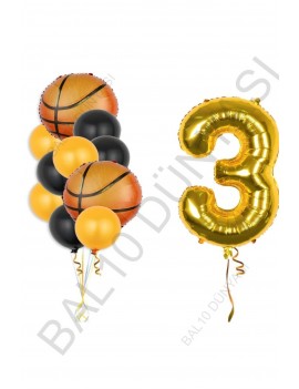 Gold Renk Rakam Basketbol Topu Folyo ve Latex Balon Seti Yaş 3