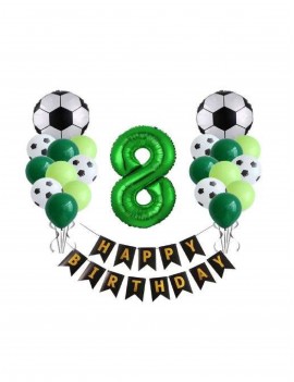 8 Yaş Futbol Temalı Yeşil Rakamlı Happy Bırthday Yazılı Doğum Günü Seti