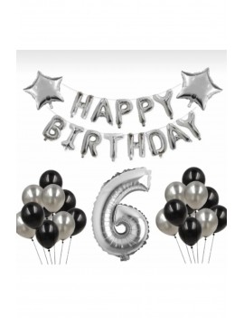 Gümüş 6 Yaş Happy Bırthday Folyo Balonlu Yıldızlı Set 