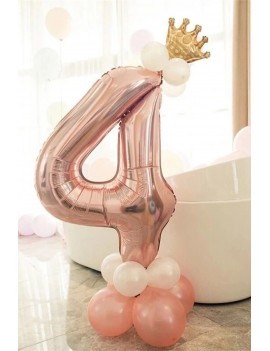 4 Yaş Rose Gold Rakam Balon Altın Kral Taçlı Balon Seti