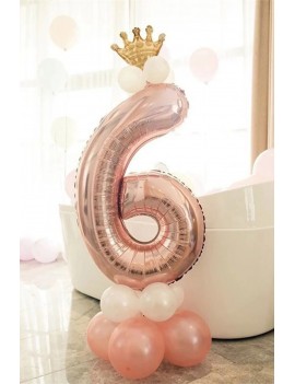 6 Yaş Rose Gold Rakam Balon Altın Kral Taçlı Balon Seti