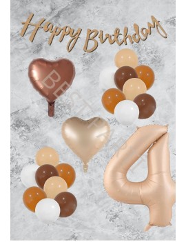 Kum Beji Kalp RakamFolyo Latex Balon ve Bannerlı Set Yaş 4